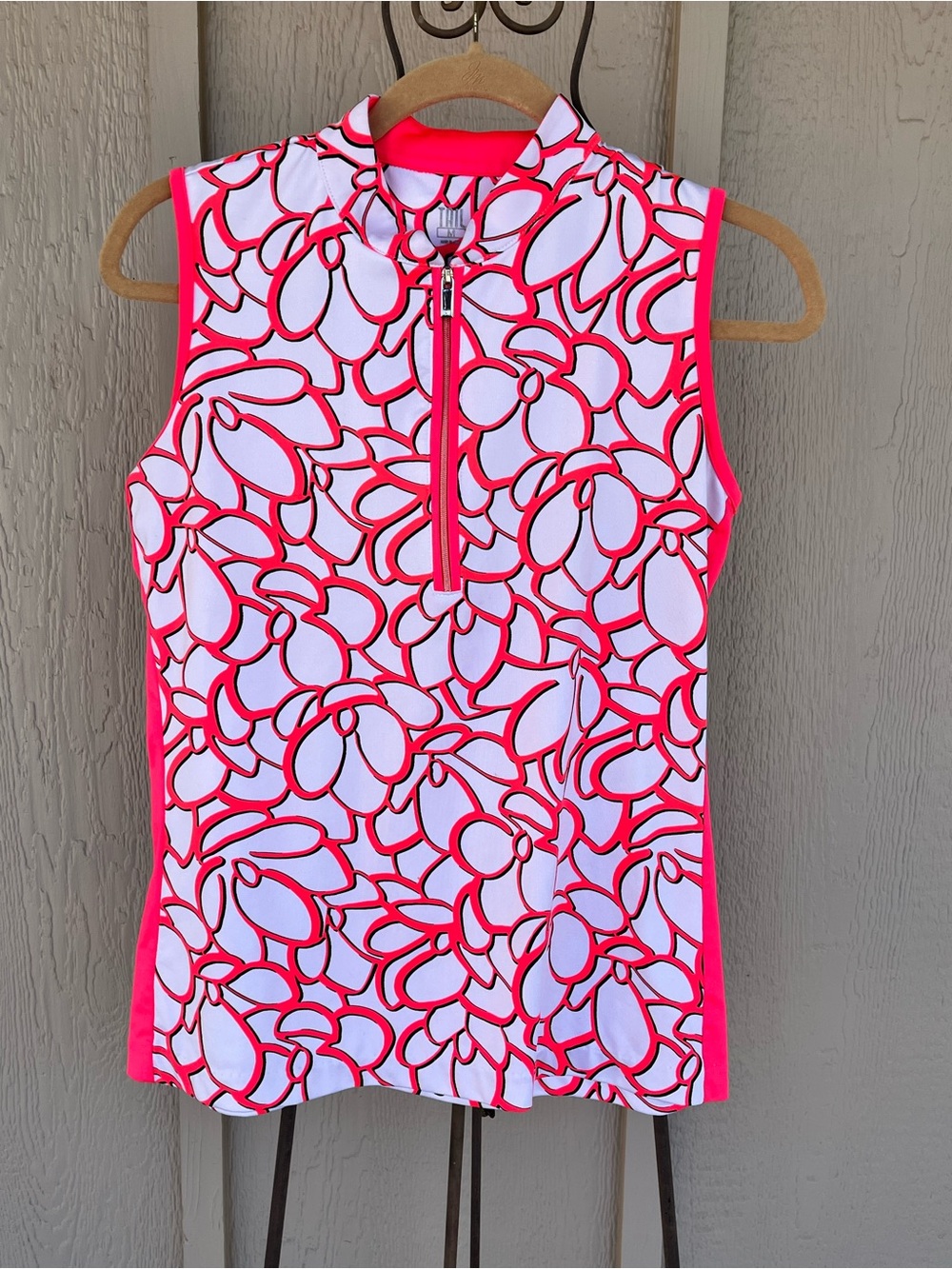 Tail Polo Sleevless Golf Pickleball Tennis Shirt Zipper Floral Pink White M